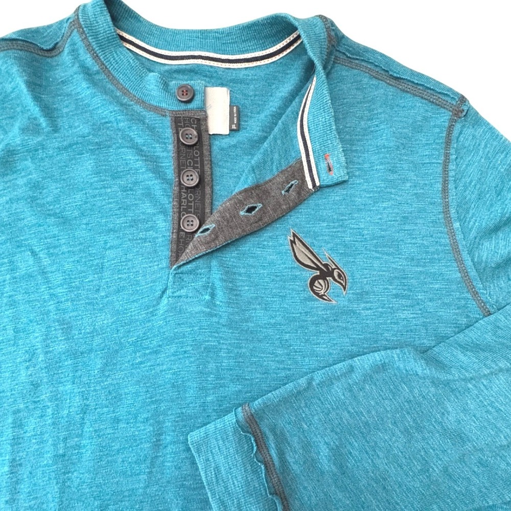 Salute Levelwear Charlotte Hornets Henley Sz XL Teal Long Sleeve Shirt Slub Knit